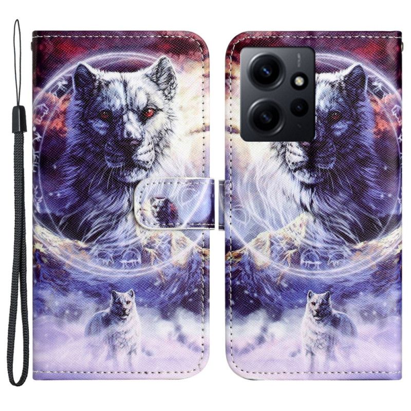 Peňaženkový Kryt Xiaomi Redmi Note 12 4G Strappy Snow Wolf