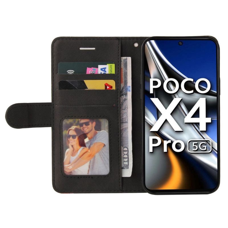 Kožené Puzdro Poco X4 Pro 5G Dvojfarebný Remienok