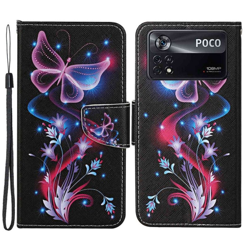 Kožené Puzdro Poco X4 Pro 5G Strappy Butterfly Dance