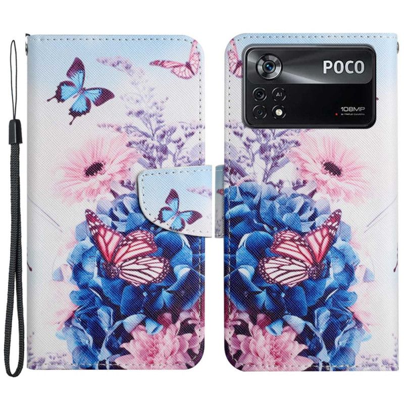 Kožené Puzdro Poco X4 Pro 5G Strappy Floral Fantasy