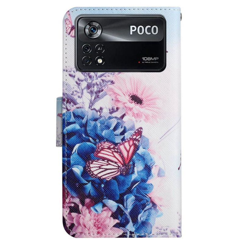 Kožené Puzdro Poco X4 Pro 5G Strappy Floral Fantasy