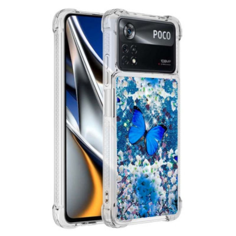 Kryt Poco X4 Pro 5G Glitter Blue Butterflies