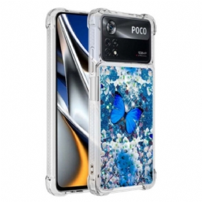 Kryt Poco X4 Pro 5G Glitter Blue Butterflies