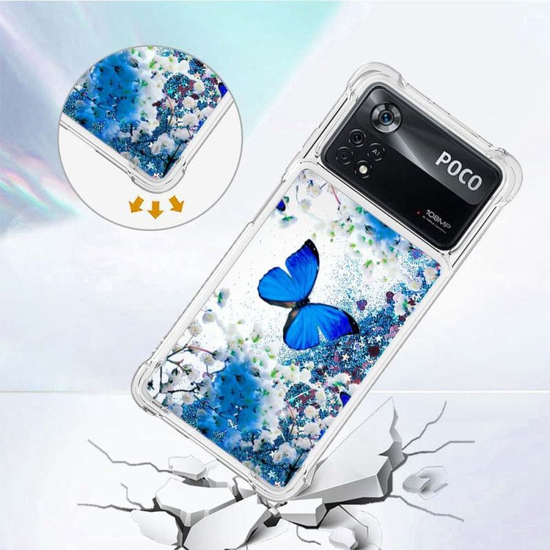 Kryt Poco X4 Pro 5G Glitter Blue Butterflies