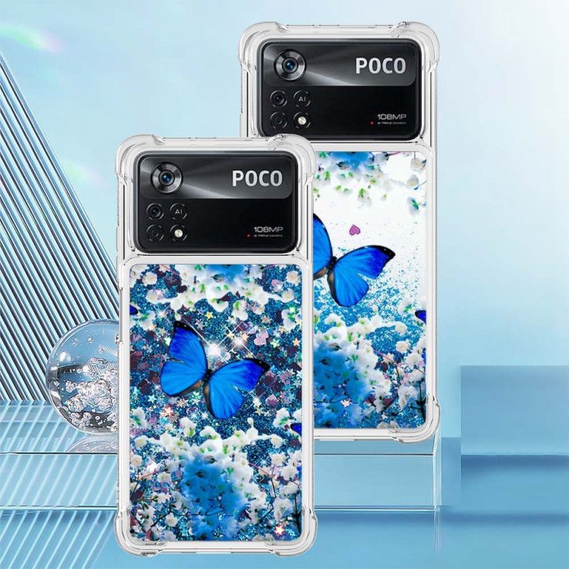 Kryt Poco X4 Pro 5G Glitter Blue Butterflies