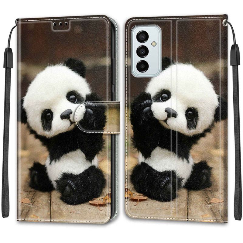 Kožené Puzdro Samsung Galaxy M23 5G Malá Panda S Popruhom