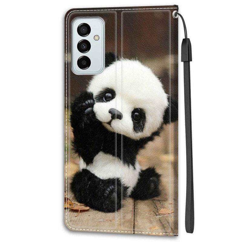 Kožené Puzdro Samsung Galaxy M23 5G Malá Panda S Popruhom