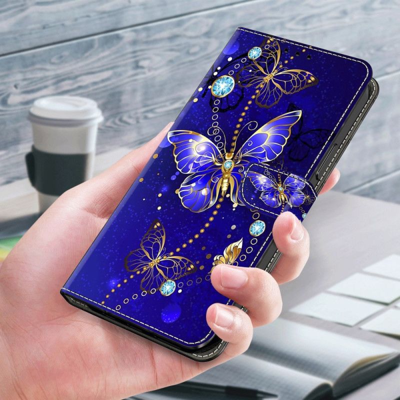 Kožené Puzdro Samsung Galaxy A15 Diamantový Motýľ