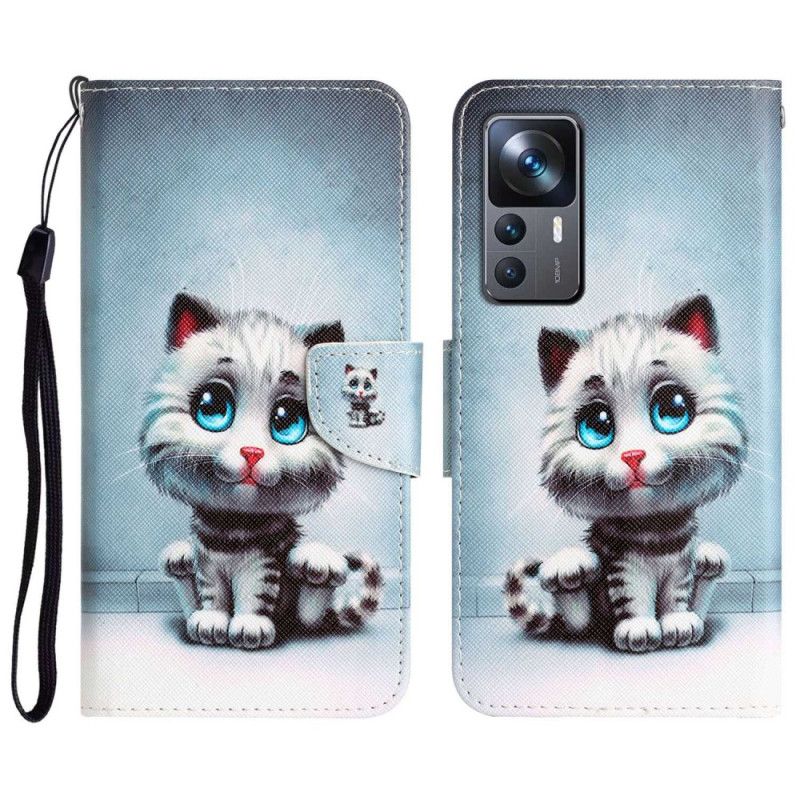 Kožené Puzdro Xiaomi 12T / 12T Pro Strappy Blue Eyed Cat