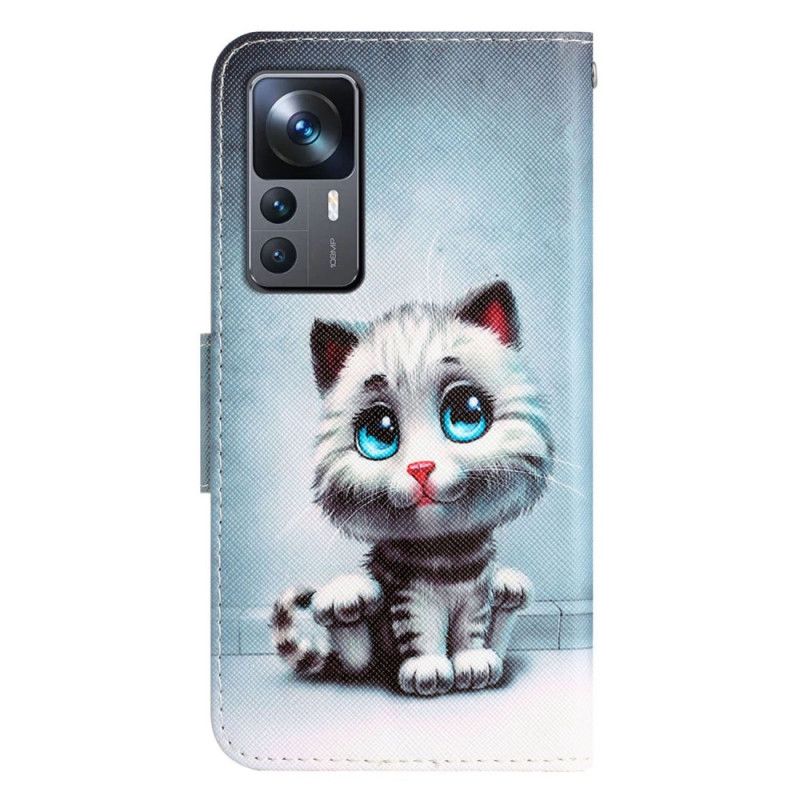 Kožené Puzdro Xiaomi 12T / 12T Pro Strappy Blue Eyed Cat