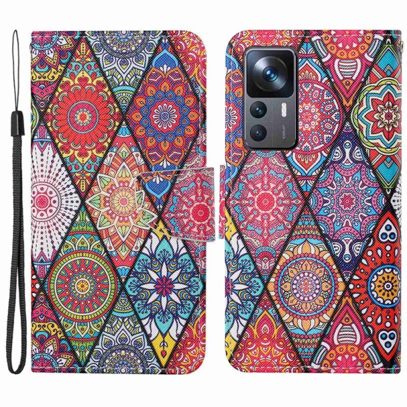 Peňaženkový Kryt Xiaomi 12T / 12T Pro Patchwork S Lanyardom