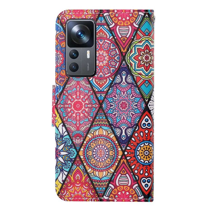 Peňaženkový Kryt Xiaomi 12T / 12T Pro Patchwork S Lanyardom