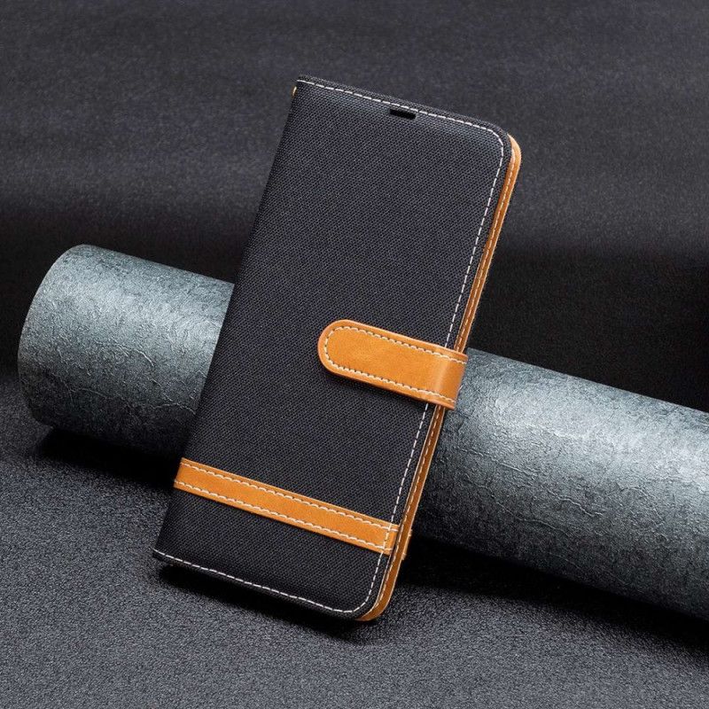 Peňaženkový Kryt Xiaomi 12T / 12T Pro Remienok S Látkovým A Koženým Efektom