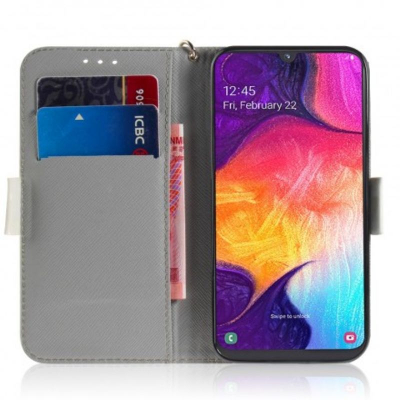 Kožené Puzdro Samsung Galaxy A50 Kvitnúca Vetva S Popruhom