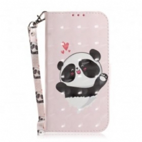 Kožené Puzdro Samsung Galaxy A50 Panda Love With Lanyard