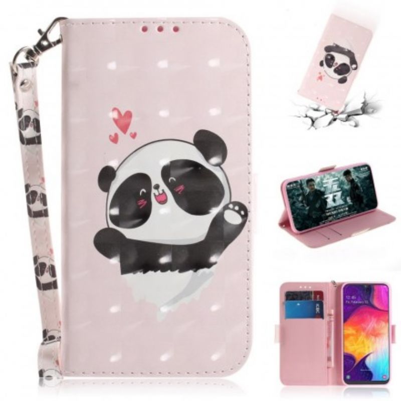 Kožené Puzdro Samsung Galaxy A50 Panda Love With Lanyard