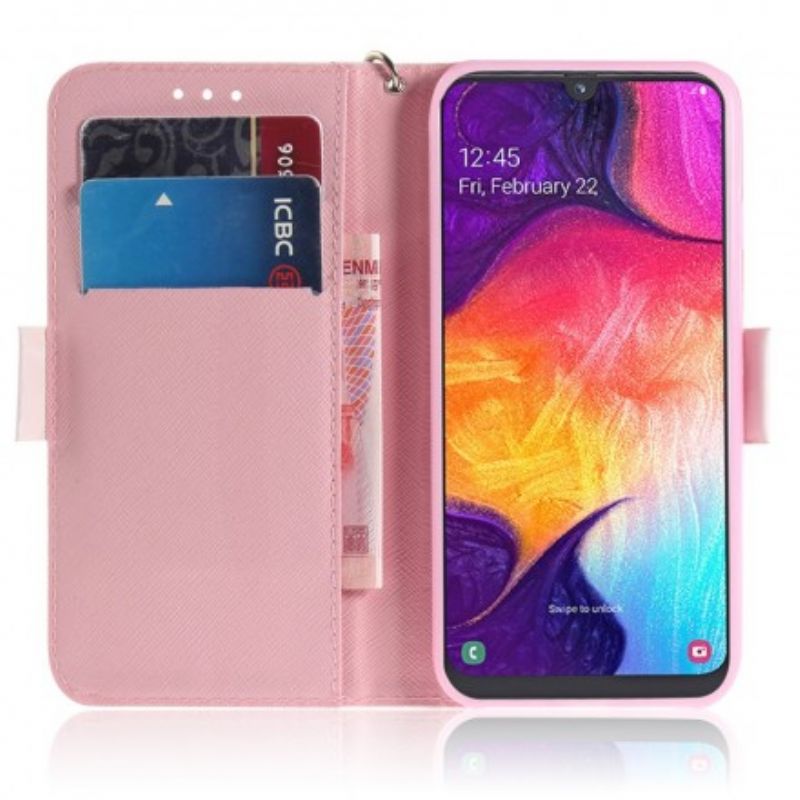 Kožené Puzdro Samsung Galaxy A50 Popruh Kvetinový Strom