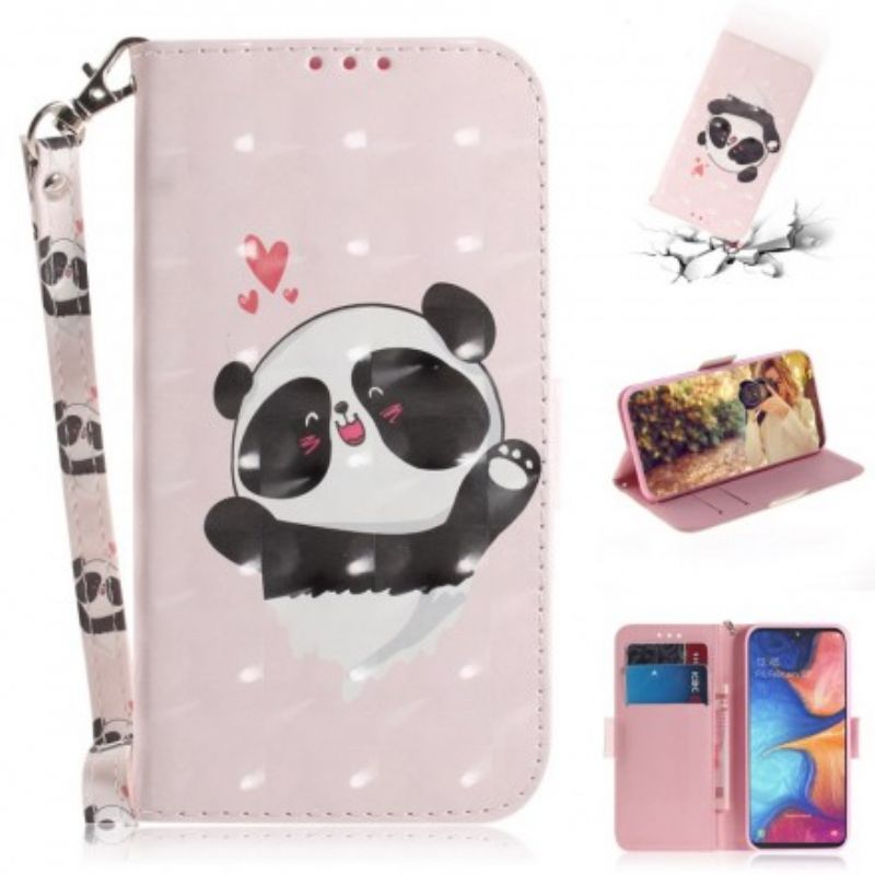 Kožené Puzdro Samsung Galaxy A20e Panda Love With Lanyard