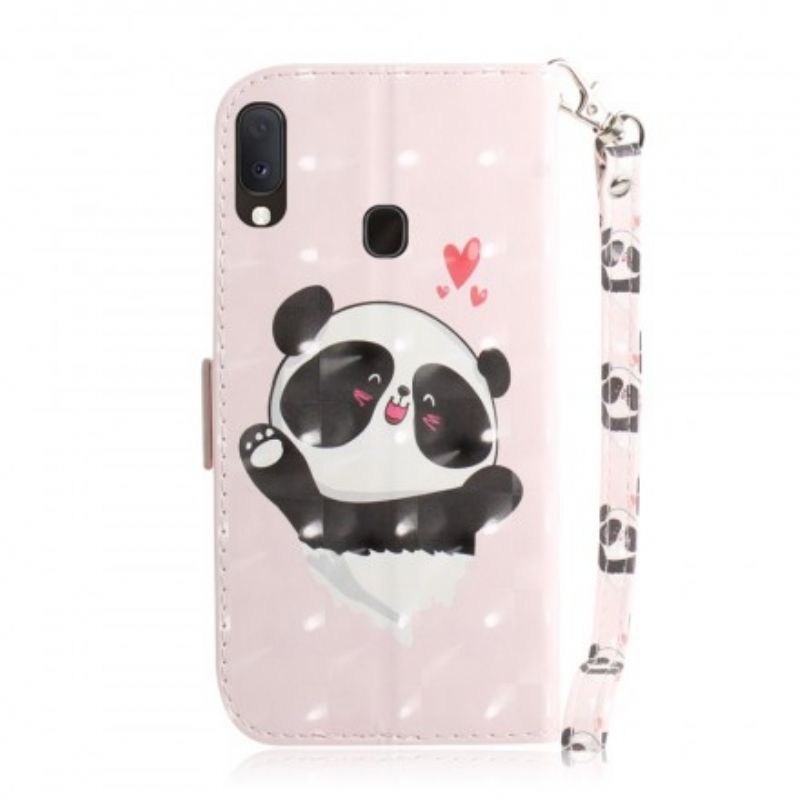 Kožené Puzdro Samsung Galaxy A20e Panda Love With Lanyard