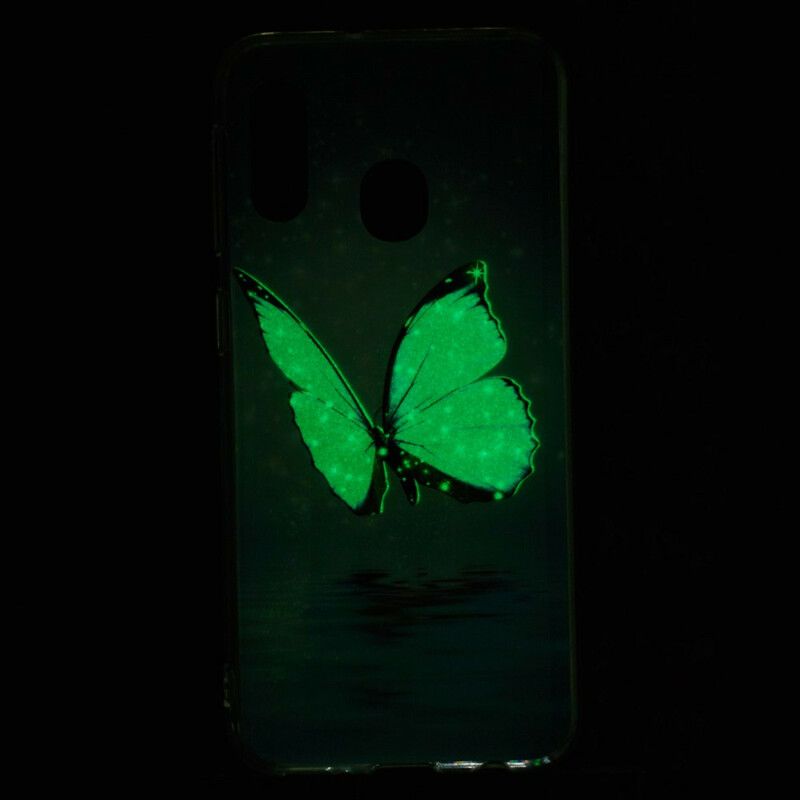 Kryt Samsung Galaxy A20e Fluorescenčný Modrý Motýľ