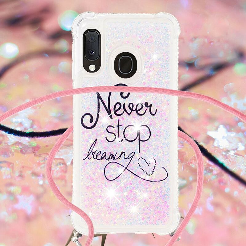 Kryt Samsung Galaxy A20e Never Stop Glitter Drawstring