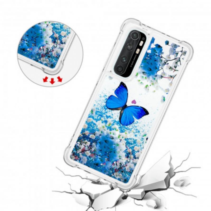 Kryt Xiaomi Mi Note 10 Lite Glitter Blue Butterflies