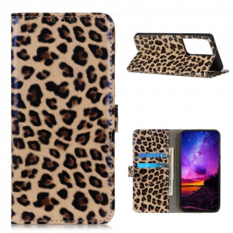 Kožené Puzdro Samsung Galaxy S21 Ultra 5G Obyčajný Leopard