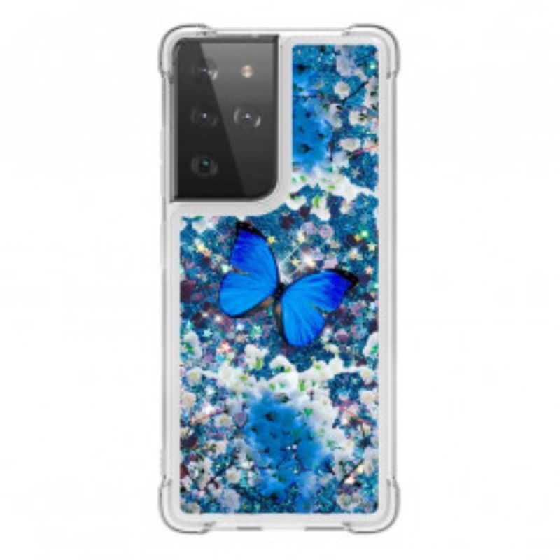 Kryt Samsung Galaxy S21 Ultra 5G Glitter Blue Butterflies