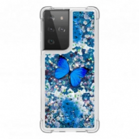 Kryt Samsung Galaxy S21 Ultra 5G Glitter Blue Butterflies