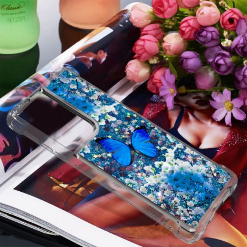 Kryt Samsung Galaxy S21 Ultra 5G Glitter Blue Butterflies