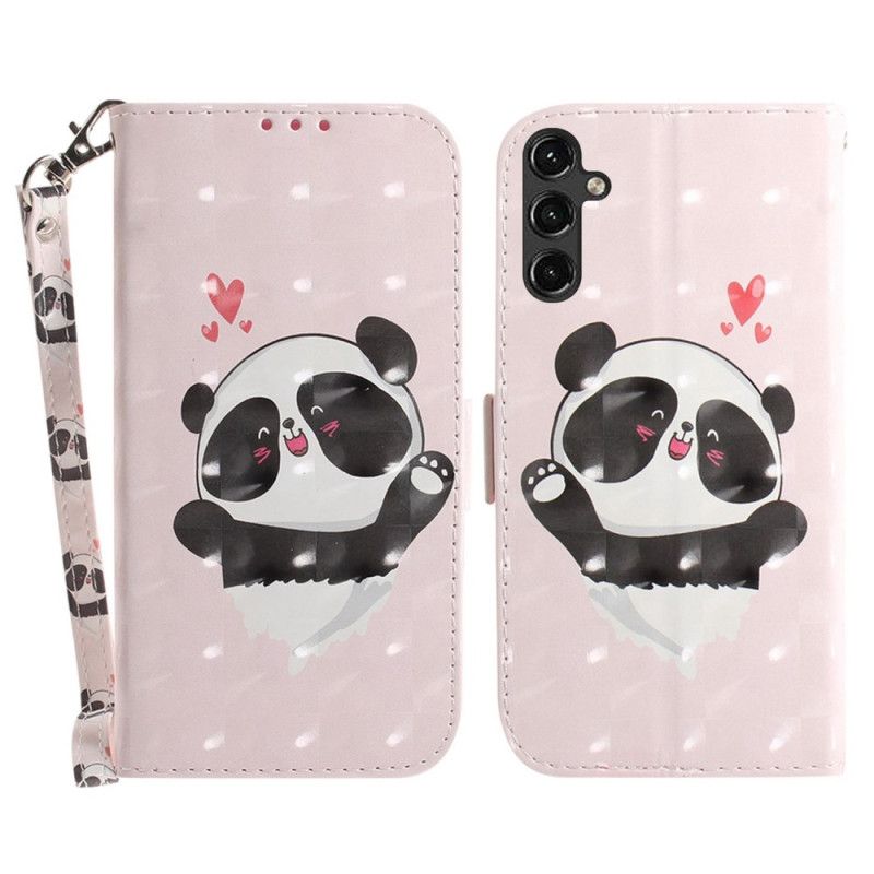 Kožené Puzdro Samsung Galaxy A14 / A14 5G Panda Love With Lanyard