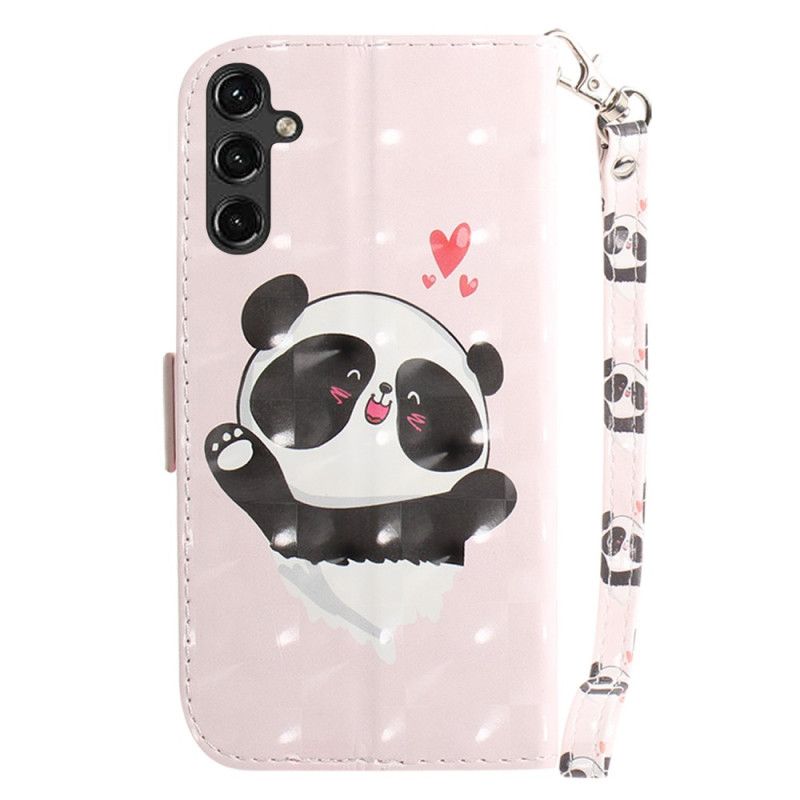 Kožené Puzdro Samsung Galaxy A14 / A14 5G Panda Love With Lanyard