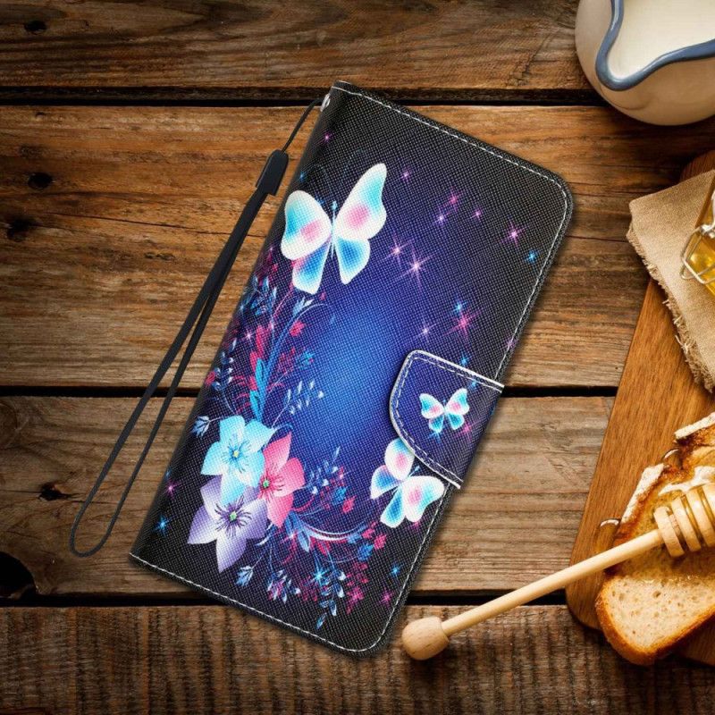 Kožené Puzdro Samsung Galaxy A14 / A14 5G Rozprávkové Motýle So Šnúrkou