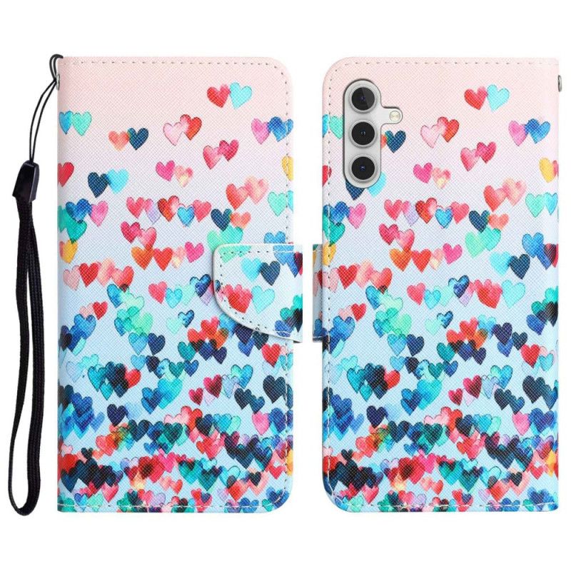 Kožené Puzdro Samsung Galaxy A14 / A14 5G Strappy Hearts Rain