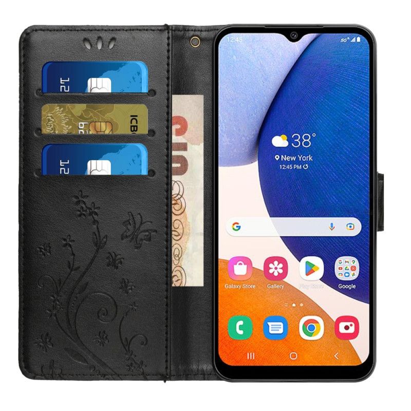 Kožené Puzdro Samsung Galaxy A14 / A14 5G Strappy Kvetinová