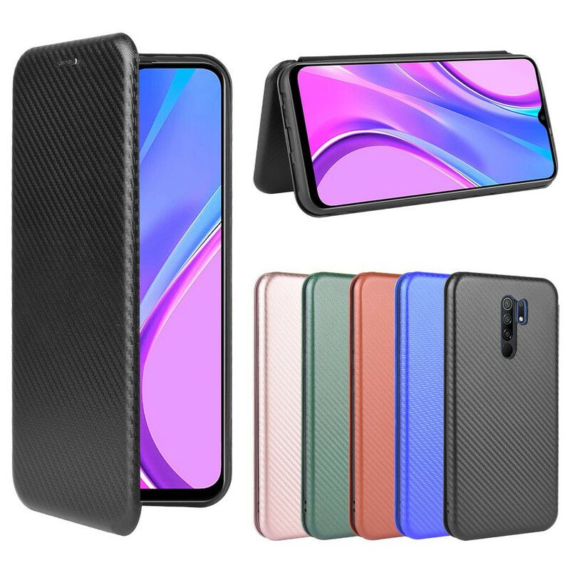 Flipové Puzdro Xiaomi Redmi 9 Kožené Puzdro Farebný Uhlíkový Silikón