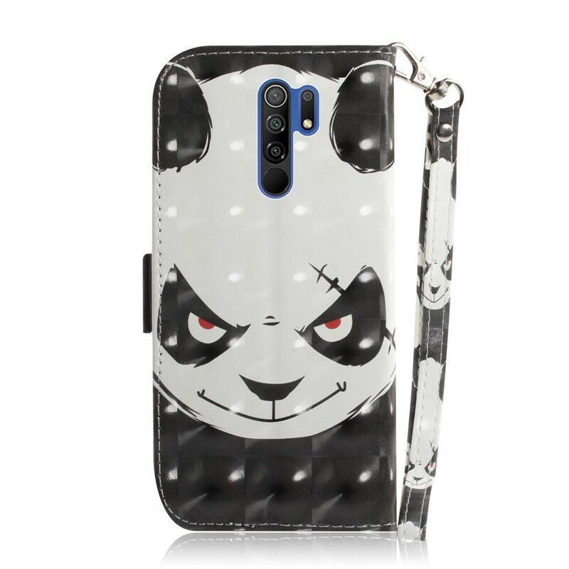 Kožené Puzdro Xiaomi Redmi 9 Angry Panda With Lanyard