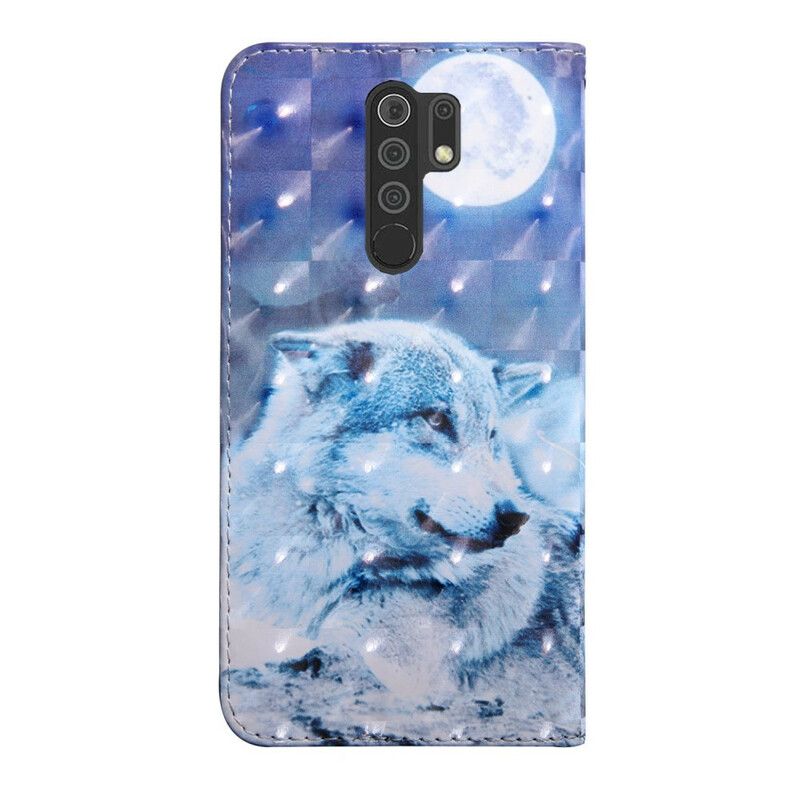 Kožené Puzdro Xiaomi Redmi 9 Vlk V Mesačnom Svite