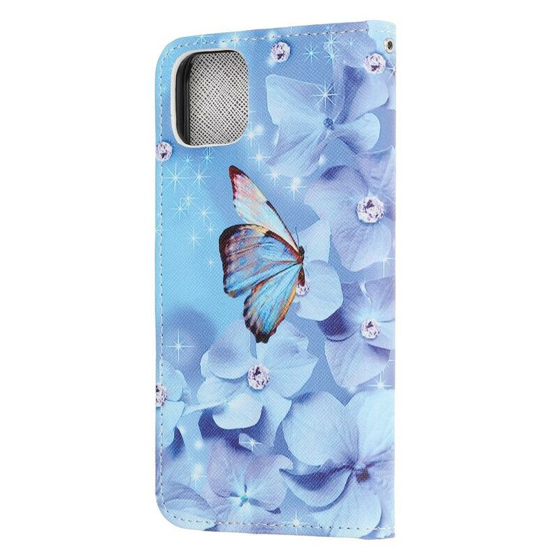 Kožené Puzdro iPhone 12 Mini Strappy Diamond Butterflies