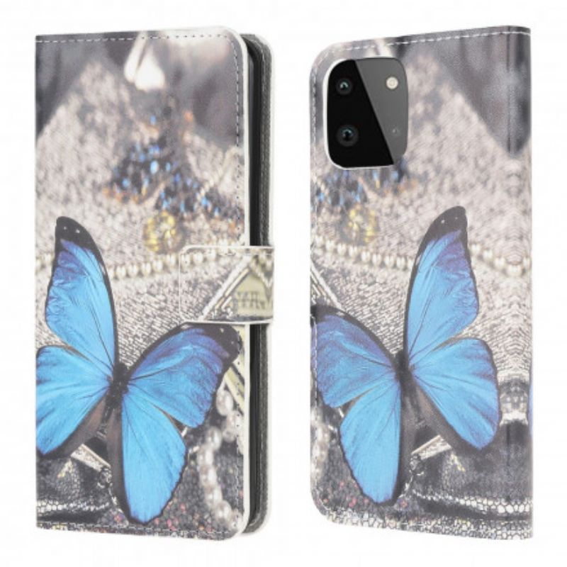 Kožené Puzdro Samsung Galaxy A22 5G Butterfly Prestige Blue