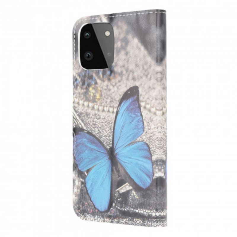 Kožené Puzdro Samsung Galaxy A22 5G Butterfly Prestige Blue