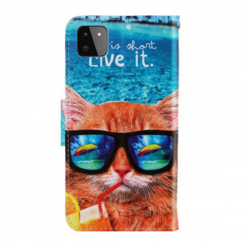 Kožené Puzdro Samsung Galaxy A22 5G Cat Live It Strappy