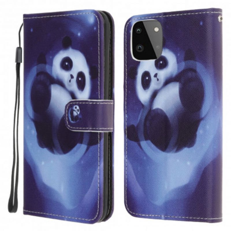 Kožené Puzdro Samsung Galaxy A22 5G Panda Space So Šnúrkou