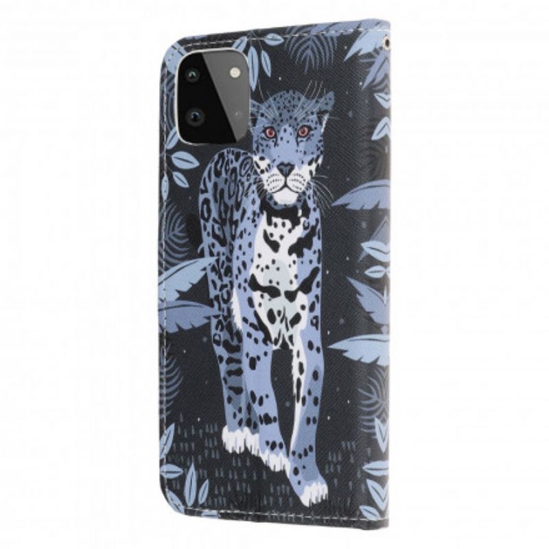 Kožené Puzdro Samsung Galaxy A22 5G Strappy Leopard