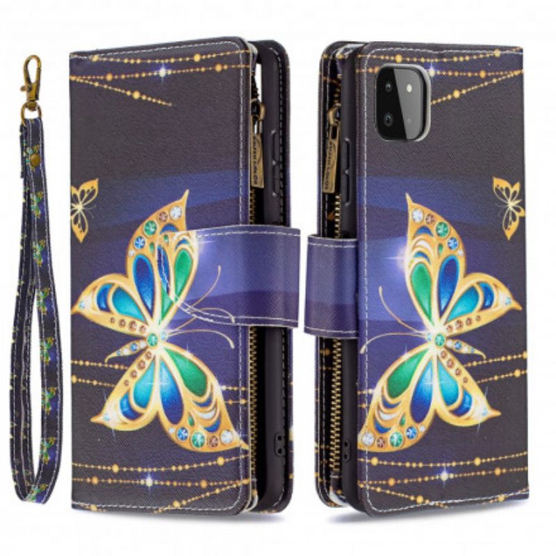 Peňaženkový Kryt Samsung Galaxy A22 5G Butterflies Art Vrecko Na Zips