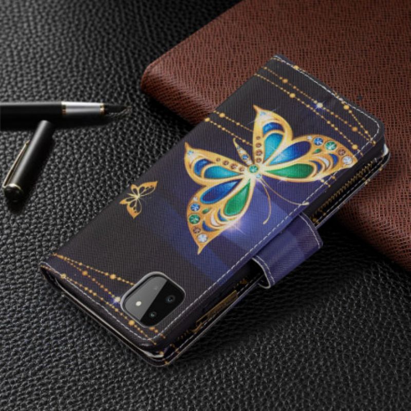 Peňaženkový Kryt Samsung Galaxy A22 5G Butterflies Art Vrecko Na Zips