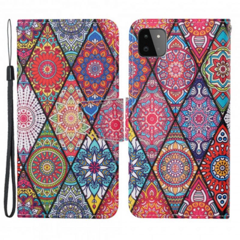 Peňaženkový Kryt Samsung Galaxy A22 5G Patchwork S Lanyardom