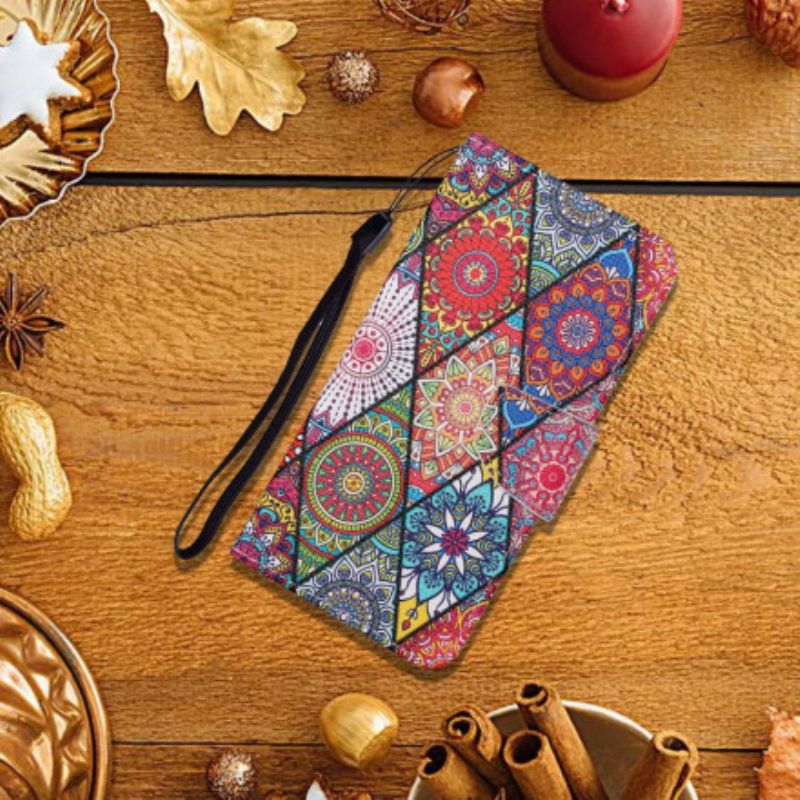 Peňaženkový Kryt Samsung Galaxy A22 5G Patchwork S Lanyardom