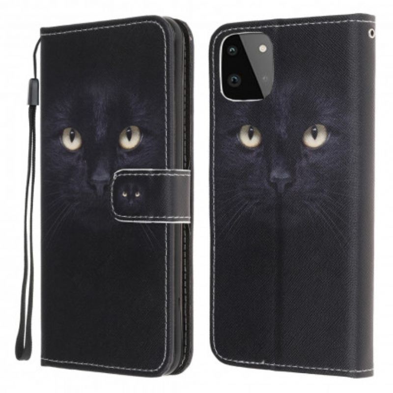 Peňaženkový Kryt Samsung Galaxy A22 5G Strappy Black Cat Eyes