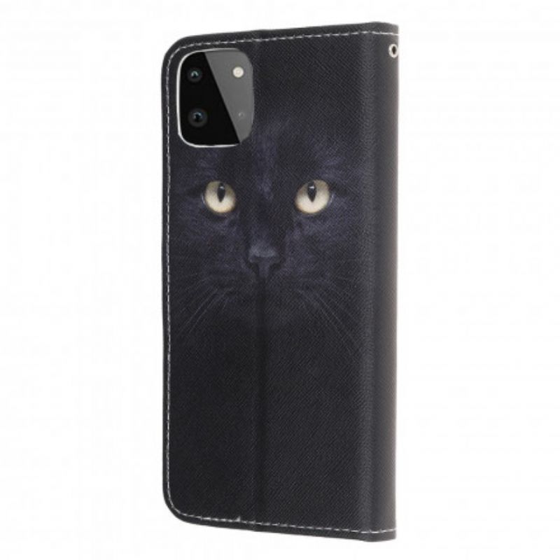 Peňaženkový Kryt Samsung Galaxy A22 5G Strappy Black Cat Eyes